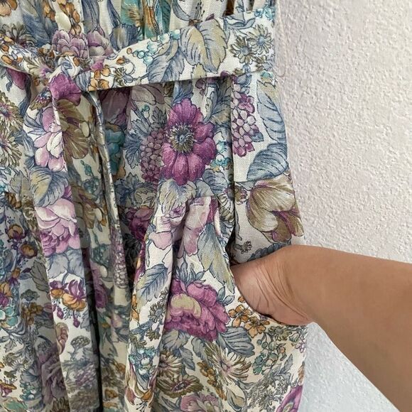 Vintage New Looks Granny floral wide strap belted sundress womens*16 Modest Boho - Picture 14 of 14